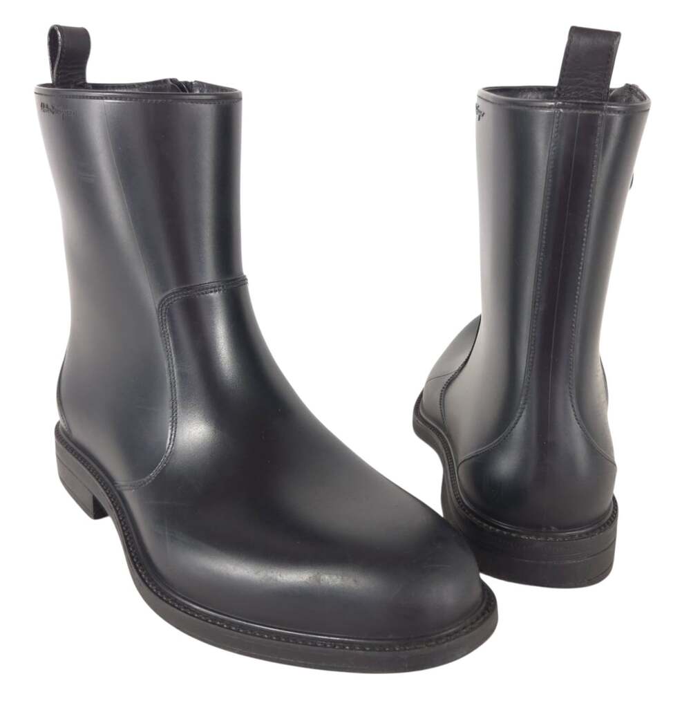 Salvatore Ferragamo Rubber Rain Boots US 8 IT 41 Mens Black Leather Zip $595